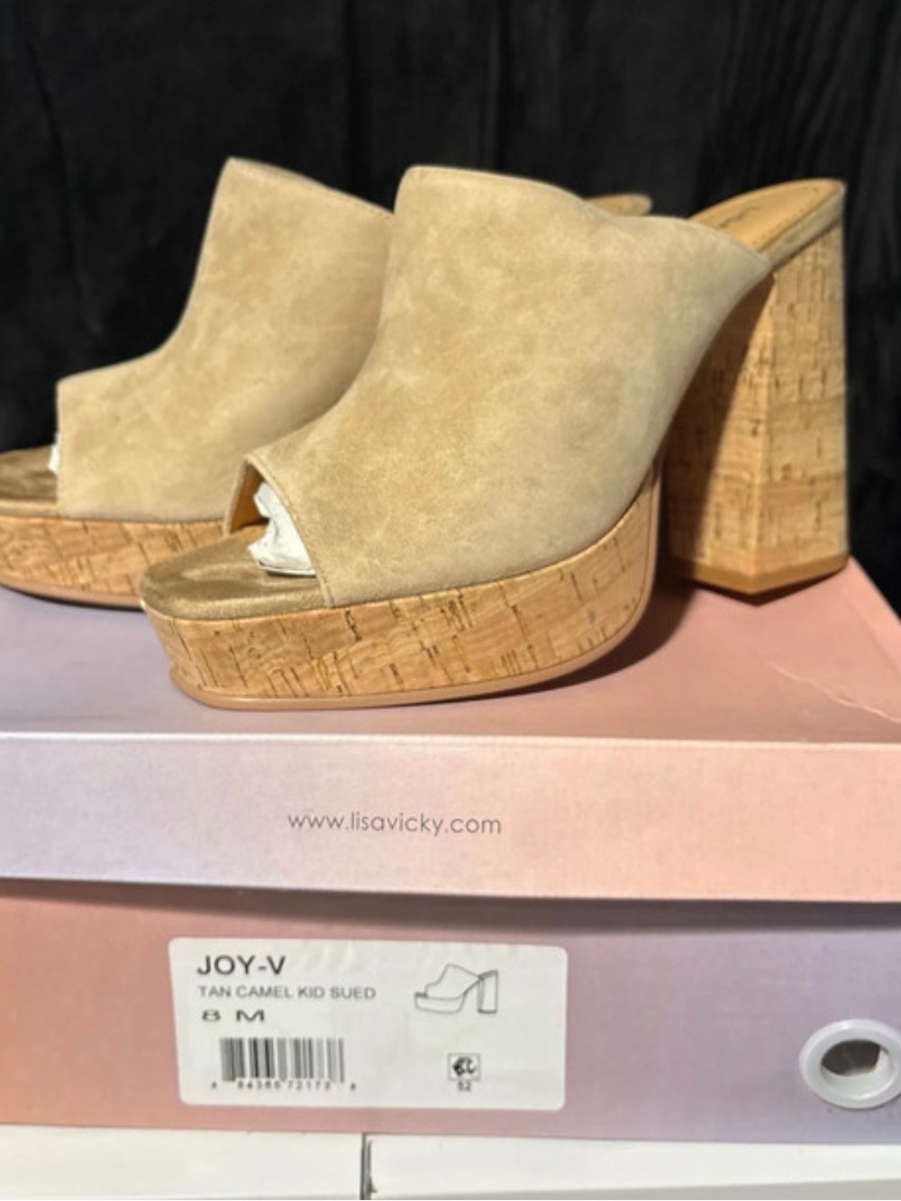 Joy-V Tan Suede Platform Mule Heels